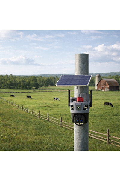 UMSN 3x3MP (3+3+3) | Güneş Panelli Kamera | 4G Sim Kartlı | 360° 10X Zoom | A...