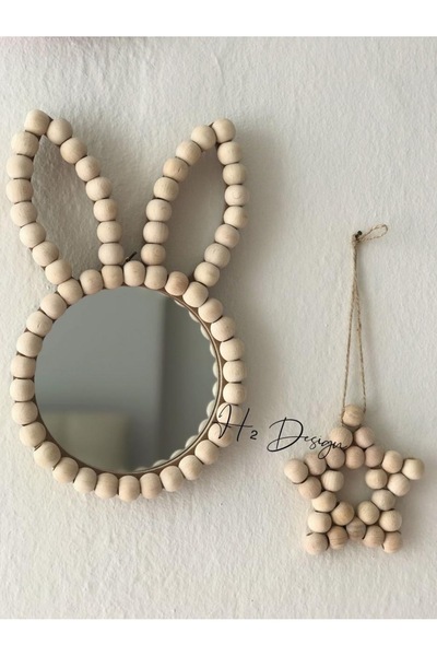 H2 Design Ahşap Boncuklu Tavşan Ayna Ve Yıldız Ikili Takım