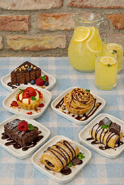 Tekbir 6'LI LÜX PORSELEN KARE KAHVALTILIK VE MEZE SUNUM TABAĞI 14CM