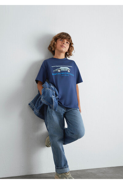 Mavi Marineblaues T-Shirt mit Auto-Print, Übergröße / Weite Passform 6610363-...