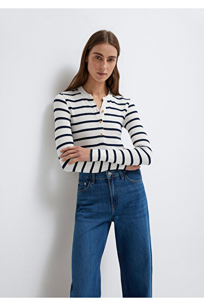 Mavi Tricou cu dungi cu detaliu cu nasturi 1612915 -86625