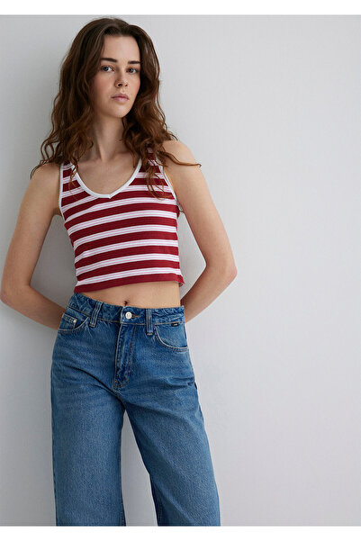 Mavi Gestreiftes rotes T-Shirt, kurz geschnitten / kurz geschnitten 1613086-8...