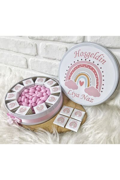 Sweet Story 50 Adet+200 Gr Drajeli Pembe Gökkuşağı Konsept İsme Özel Hoşgeldi...