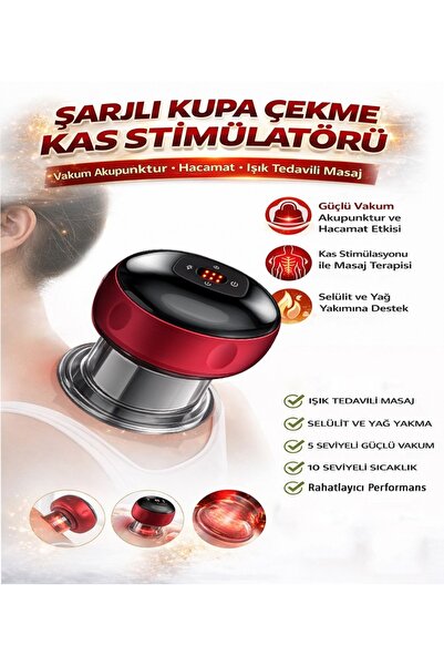 Moxti Şarjlı Kupa Çekme Kas Stimülatörü Vakum Akupunktur Hacamat Işık Tedavil...