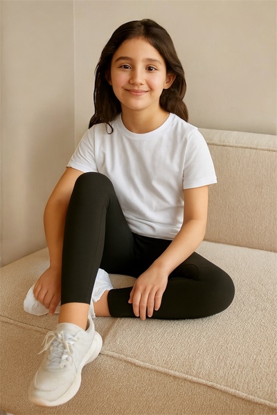 TAMGÜN Kız Çocuk Siyah Pamuklu Likralı Uzun Dar Paça Okul Tayt