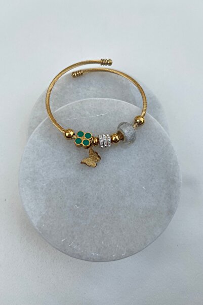 Morbellabutikaksesuar Lucky Themed Charm Detailed Women's Gold Color Bracelet