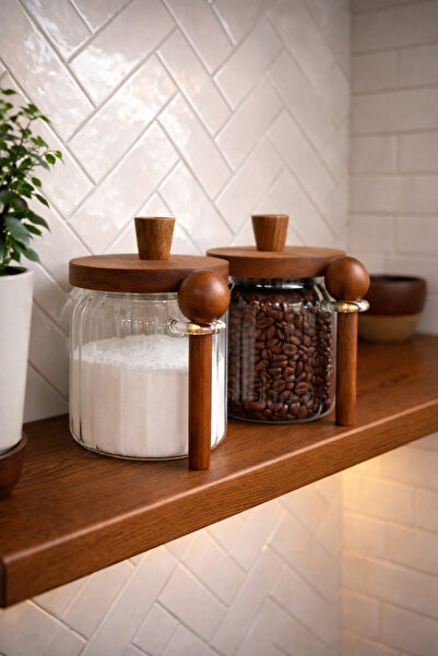 Paşabahçe 2'li Akasya Kapaklı Kaşıklı Vakumlu Cam Kavanoz Seti-Mutfak Düzenle...