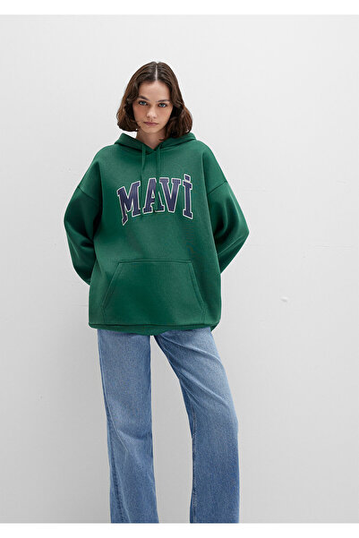 Mavi Logo Baskılı Kapüşonlu Yeşil Sweatshirt 1600361-71892