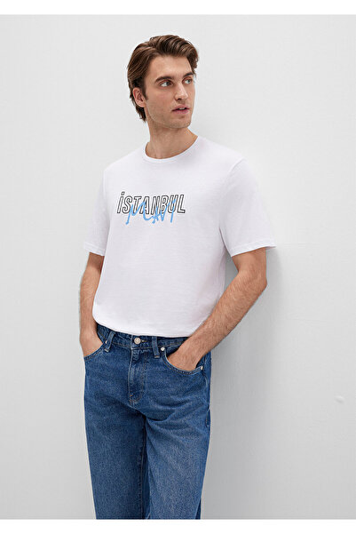 Mavi Weißes T-Shirt mit normaler Passform und Istanbul-Aufdruck -067114-620