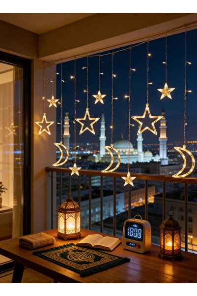 Pomefar Ramadan Lights, Led Moon Star String Curtain Lights Ramadan Decoratio...