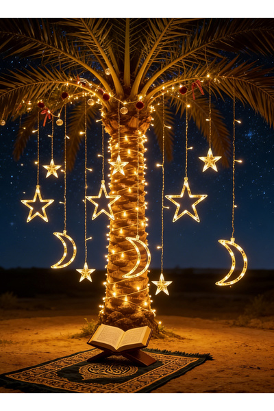 Pomefar أضواء رمضان، أضواء خرافية على شكل نجمة وقمر، 3.5 متر، 138 مصباح LED، ...