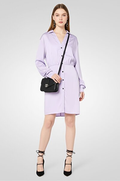 Karl Lagerfeld فستان قميص نسائي سادة، أرجواني