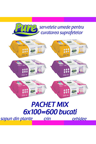 Pure MERT Surface Cleaning Towel 6 x 100 buc (2 Lilium, 2 Orchid, 2 Herbal) c...