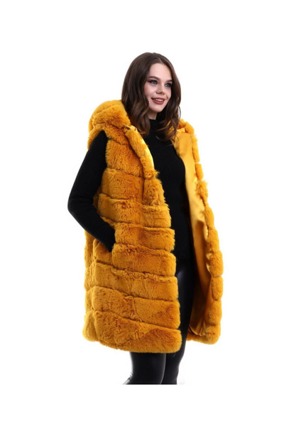 Kanonik Education Hooded Plush Fur Vest Premium Quality, Fully Lined, Long Mo...