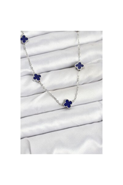 Clariss 316L Steel Chain Silver Color Navy Blue Baby Boy Clover Women's Necklace
