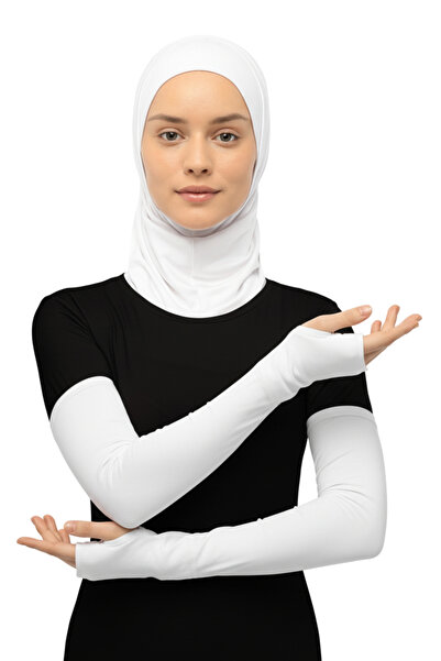 Altobeh أكمام حجاب قطنية ممشطة بأصابع مقطوعة - أبيض