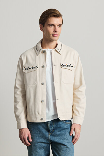 Danger Ανδρικό Κεντημένο Τζιν Μπουφάν Μπεζ