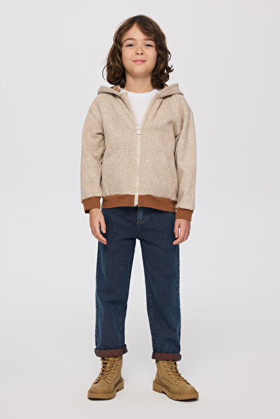 Panço Erkek Çocuk Fermuarlı Bej-Melanj Sweatshirt