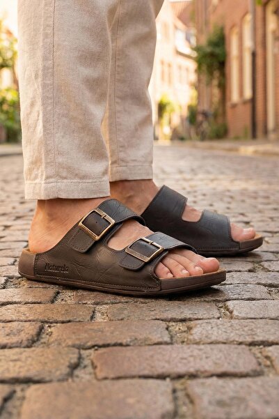 GEZER Naturela Comfort Erkek Yazlık Suni Deri Çift Toka Ayarlanabilir Rahat T...