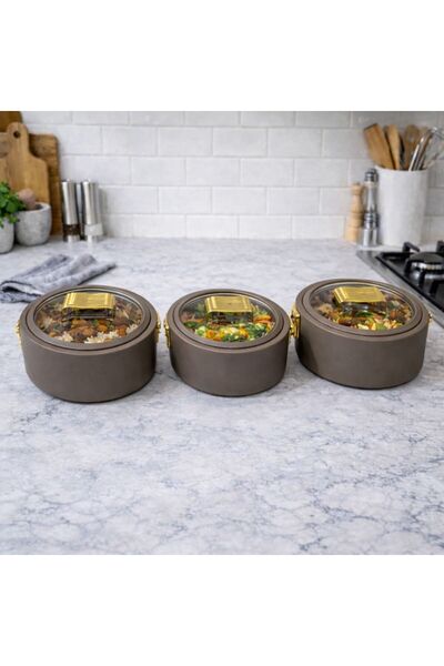 Biki Stainless steel food container set – 3 pieces, brown color