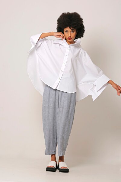 BİZE Çift Yakalı Panço Gömlek - Beyaz