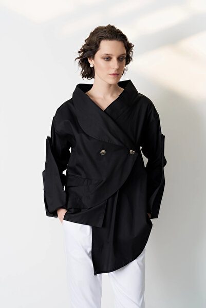 BIZEFASHION Büyük Yaka Gömlek - Siyah