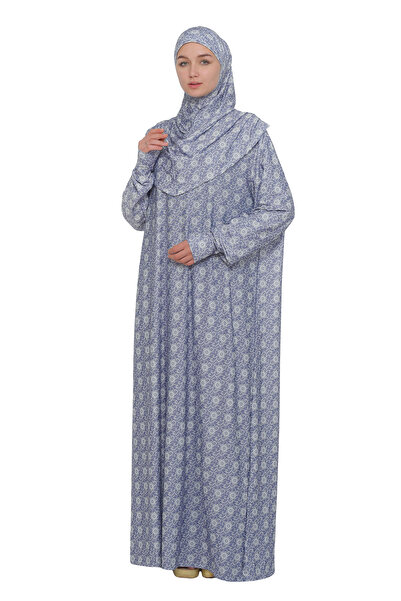 Altobeh Pratik Tek Parça Desenli Kollu Tak Çıkar Başörtülü Likralı Tesettür N...