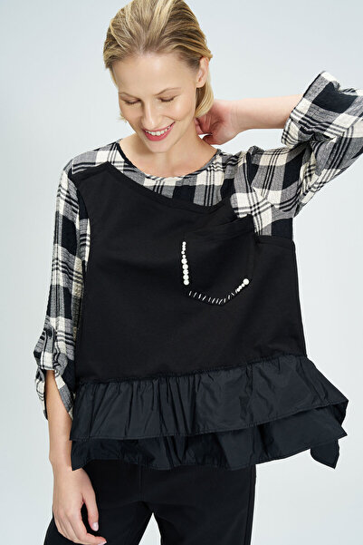 BIZEFASHION İnci Cepli Ekose Bluz