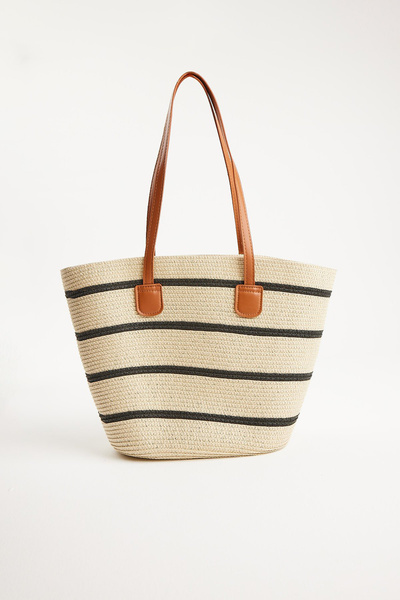 Ecrou Wide Shoulder Bag with Stripe Detail
