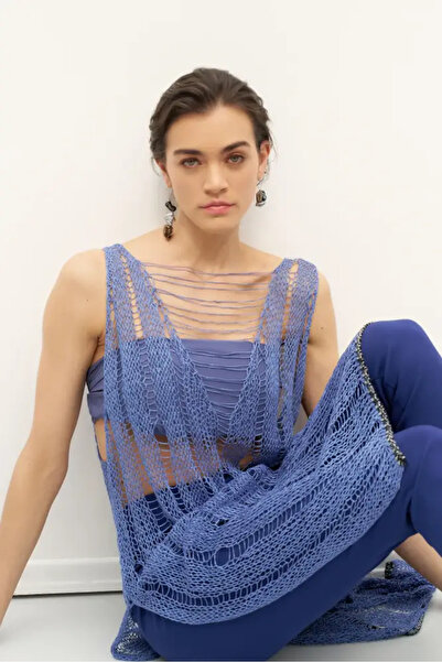 BİZE Uzun Triko Bluz - Indigo