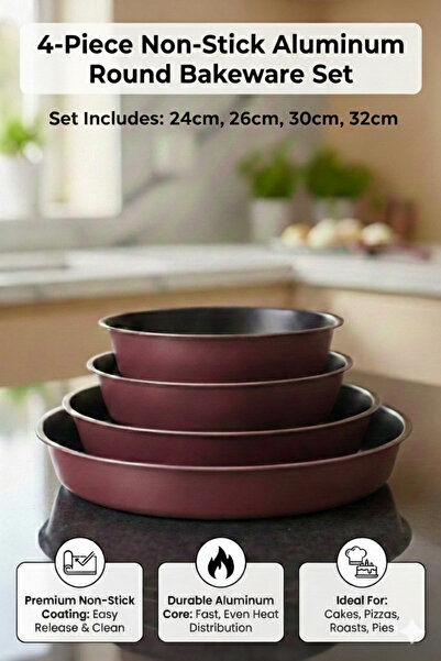 SNK 4-Piece Non-Stick Aluminum Round Bakeware Pans Set - Baking Trays 24cm, 2...