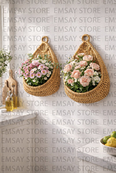 Emsay Store Wicker Fruit Basket with Hanger – Flower Basket – Natural Hand-Kn...