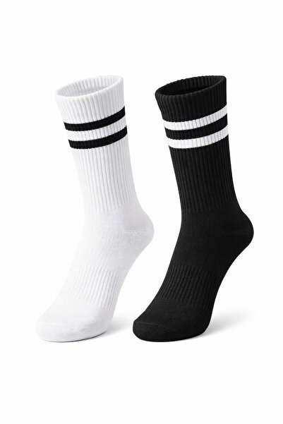 Plus Scorpion Дамски тенис чорапи, 2 чифта – спортни чорапи с черно-бели райе...