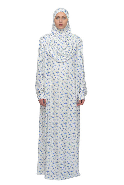 Altobeh فستان صلاة حجاب ليكرا عملي من قطعة واحدة مزين بالزهور وأكمام قابلة لل...