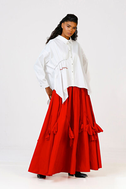 BİZE Yanı Büzgülü Gömlek - Beyaz