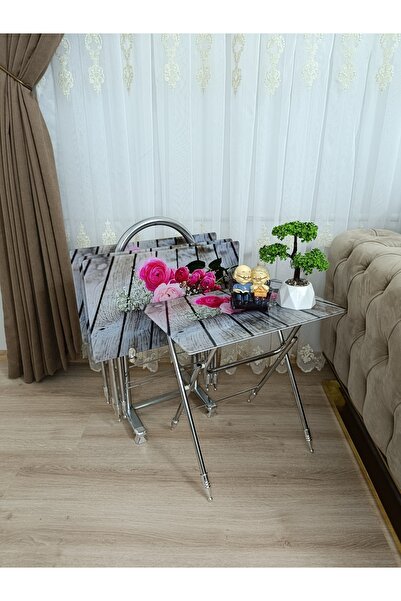 EVKO MOBİLYA Çanta Zigon Sehpa, 4'lü Sehpa, Zigon Sehpa, Servis Sehpası, Caml...