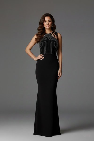 Modayakamoz New Season Women's Shoulder Multi-Strap Stone Embroidered Crepe Maxi Dress
