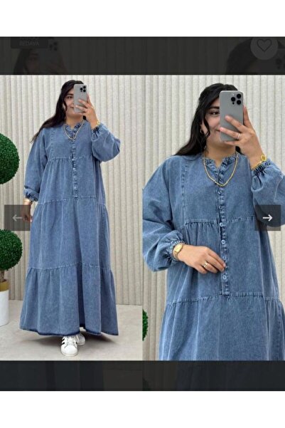 İLGEN TEKSTİL فستان جينز بفتحة جانبية