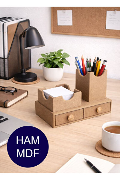 Ahşap Ham mdf, Boyanabilir 2 Çekmeceli Kalemlik, Notluk, Organizer