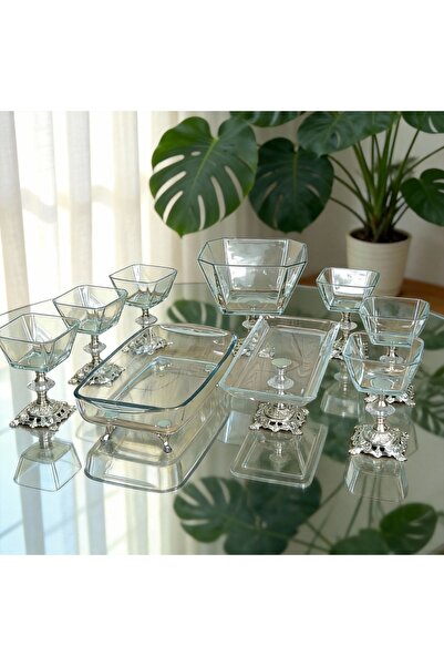 Elta Collection مجموعة تقديم وخدمة باشباشة ذات قاعدة معدنية ذهبية اللون، مجمو...