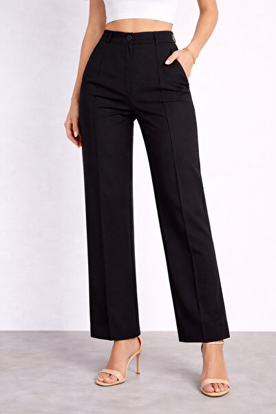 mezozoik Pantaloni de damă Çimalı cu cusături nervurate, stil palazzo, cu pic...