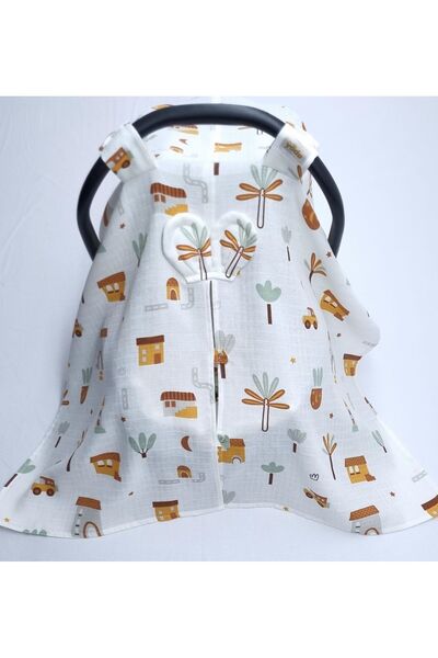 Yada Baby Müslin Tek Kat Puset Minderi Ve Puset Örtüsü Seti