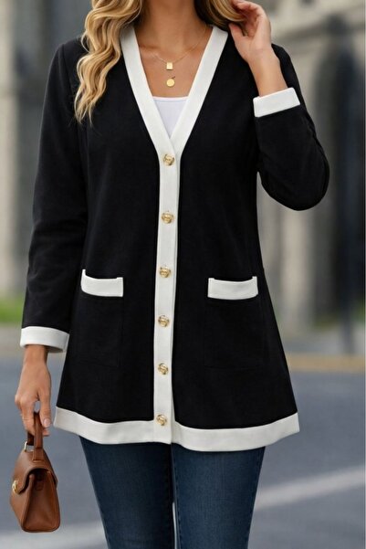 Kanonik Education Women's Long Sleeve Pocket Front Buttoned Long Modal Coat C...