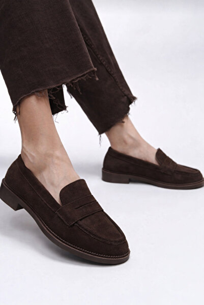 POTEEN Gigi Pantofi de damă din piele intoarsa maro cu catarama, pantofi casu...