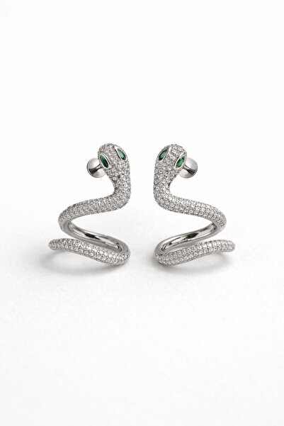 Leo'Stone أقراط متدلية من الفولاذ بتصميم ثعبان من حجر الزمرد والزركون للنساء