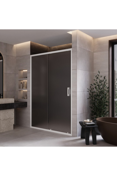 MONAQUA Arteko Duşakabin Ön Cephe, 1 Sabit 1 Kayar - Beyaz Profil - Satine Bu...