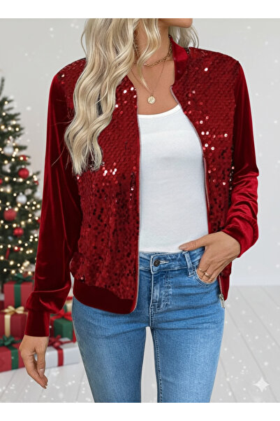 Kanonik Education Jachetă de catifea cu mâneci lungi pentru femei, cu fermoar...