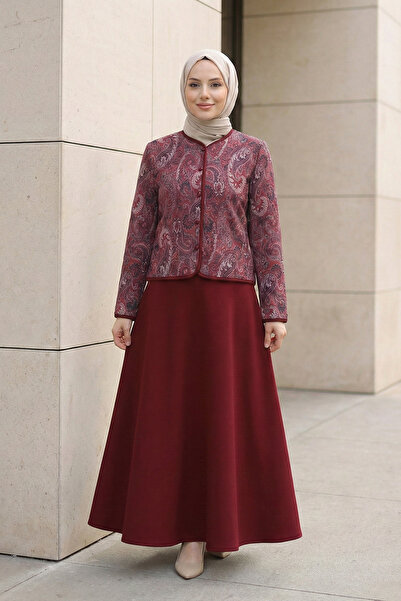 Kirazgym Women's Stylish Ethnic Patterned and Ball Button Detailed Hijab Scub...