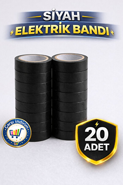 nistabolje 20 Adet Esnek Siyah Elektrik Bandı Dayanıklı Pvc Kablo Izole Elekt...