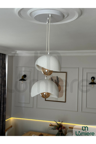 lumiere Design Beton Görünümlü Iskandinav & Bohem Tarz 2’li Sarkıt Avize-Prof...